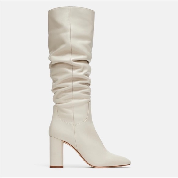 Zara | Leather Cream Knee Height Boots - Picture 2 of 14